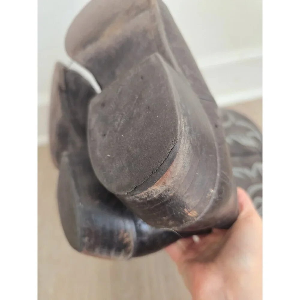 Tony Lama Y2060 Black Leather Embroidery Western Cowboy Pull On Mens Boots 11 D - Picture 11 of 12